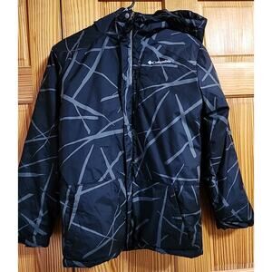 Columbia Youth Insulated Winter Jacket Black Gray Pattern Hooded Size L